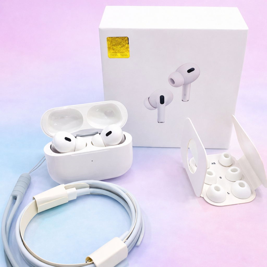 Original White Pro 2 Box Pack Wireless Earbuds with All Accessories – White